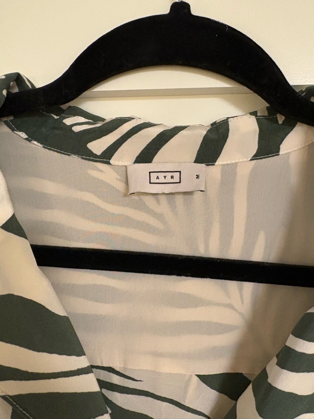 AYR Women's Short Sleeve Button Front Tropical Print Shirt - Green/White Silk - Picture 4 of 4